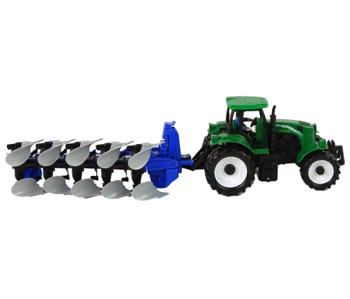 Tractor with Plow Plastic Green Blue