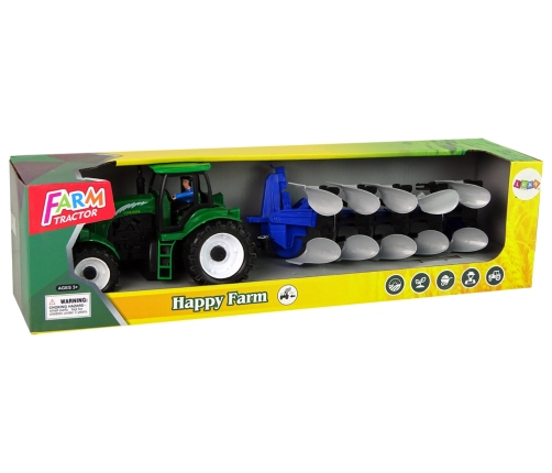 Tractor with Plow Plastic Green Blue