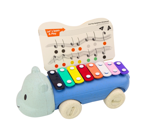 Hippopotamus Cymbals On Wheels Instrument For Children Colorful Educational