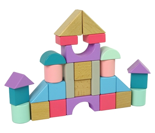 Wooden Bricks Pastel Colours 28 Pieces Castle