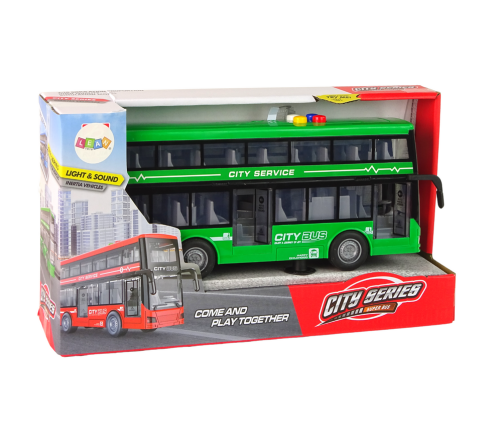 Battery Operated Double Decker Bus Lights Sounds Friction Drive Green