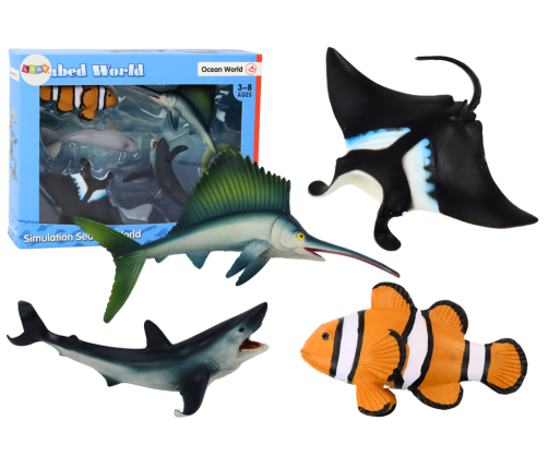 Set of Sea Animal Figures Shark Dolphin Stingray 5 pcs