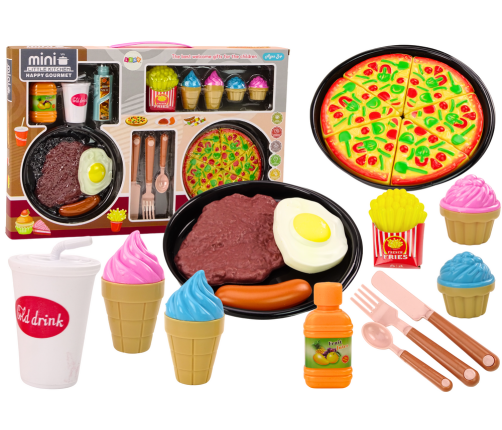 Food Products Set Pizza French Fries Ice Cream Cutlery