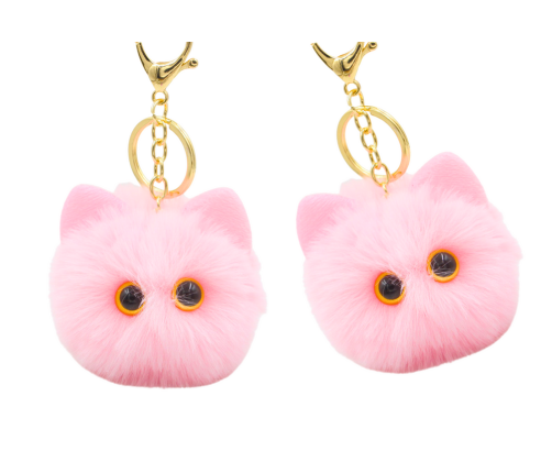 Plush Cat Keychain Ornament Eyes Ears Pink