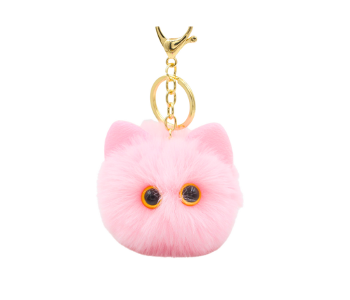 Plush Cat Keychain Ornament Eyes Ears Pink