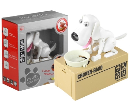 Dog Piggy Bank Robotic Coin Munching Toy Money Box White