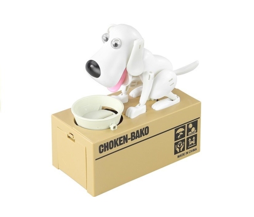 Dog Piggy Bank Robotic Coin Munching Toy Money Box White