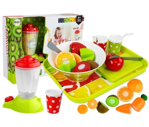 Set of Vegetables and Fruits with a Battery Blender and a Tray