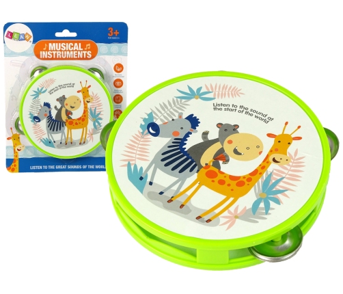 Musical Tambourine Drum for Children Green Animals