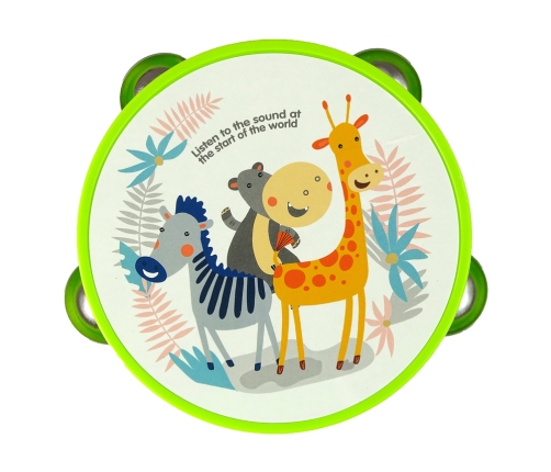 Musical Tambourine Drum for Children Green Animals