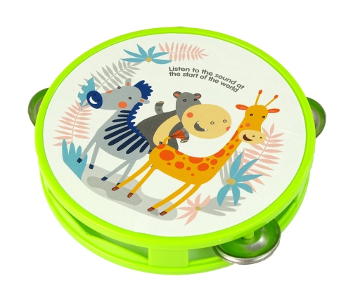 Musical Tambourine Drum for Children Green Animals