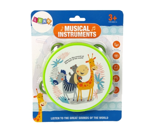 Musical Tambourine Drum for Children Green Animals