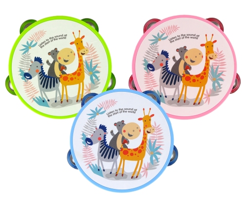 Musical Tambourine Drum for Children Green Animals