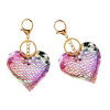 Heart Keychain Sequins Double Sided Silver Pink