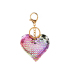 Heart Keychain Sequins Double Sided Silver Pink