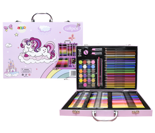 Art Set in a Suitcase with a Unicorn Pink 128 EL