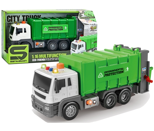 Green 1:16 Segregation Rubbish Truck with Friction Drive Sound effects