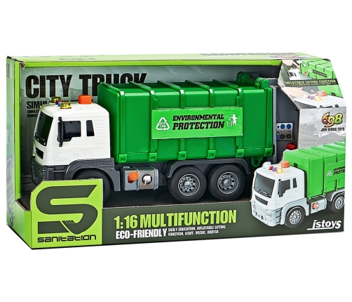 Green 1:16 Segregation Rubbish Truck with Friction Drive Sound effects