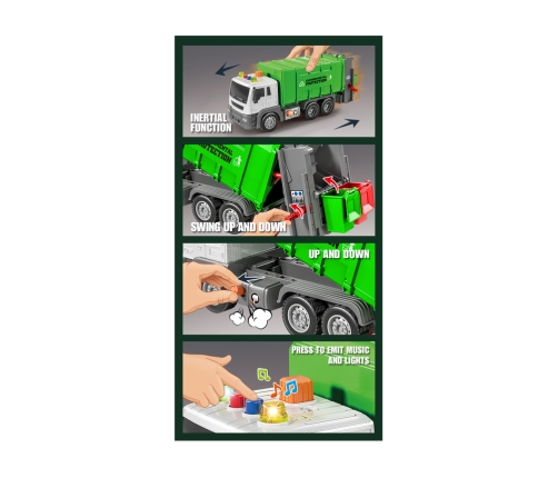 Green 1:16 Segregation Rubbish Truck with Friction Drive Sound effects