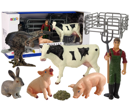 Large Farm Animal Figurine Set + Farmer and Homestead 11 Pieces