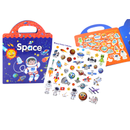 Set of Educational Stickers Space Learning English Book