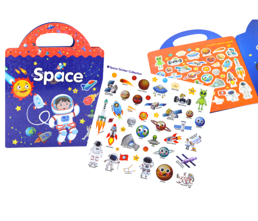 Set of Educational Stickers Space Learning English Book