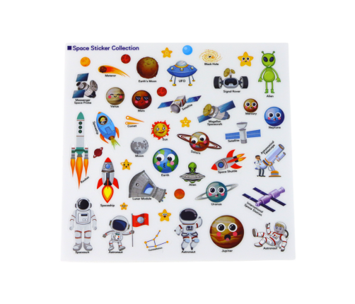 Set of Educational Stickers Space Learning English Book