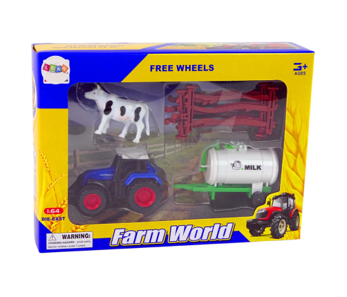 Farm Set Tractor Milk Tank Cow 1:64