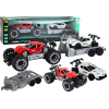 Set of Red Off-Road Car and White Sports Car Tow Truck