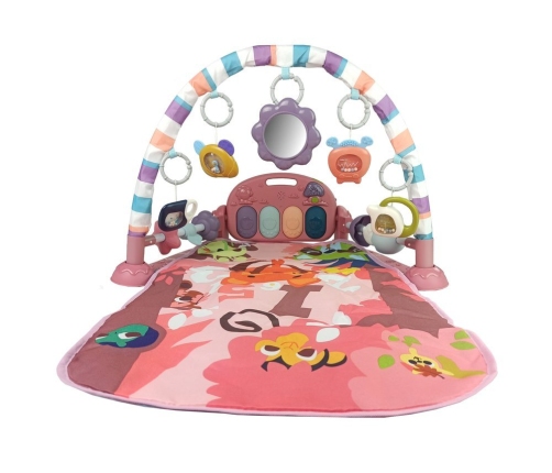 Baby Mat with Foam Rattles Teething Ring Mirror Sound Pink