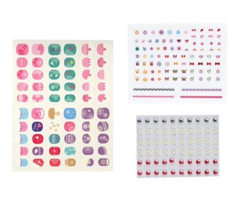 Nail Set Pink Nail Tips Stickers Diamonds