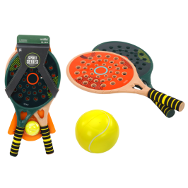 Set of 2 Children's Padel Rackets, Green, Beige, Yellow PU Ball