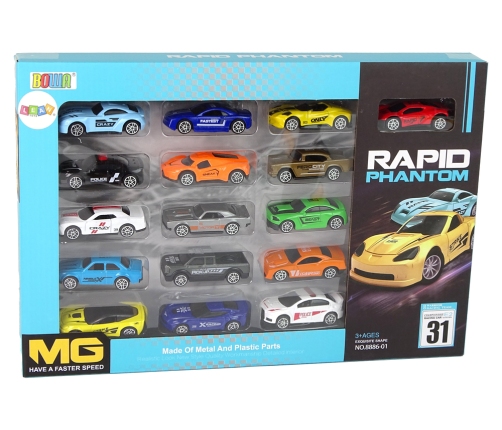 Set of Metal Sports Cars Resoraks Various Colours 16 Pieces