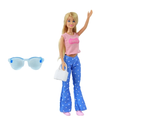 Anlily Children's Doll Long Blonde Hair Handbag Glasses Pink Blouse