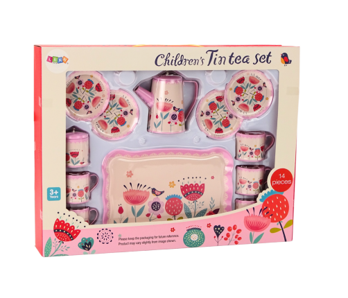 Coffee Tea Set Cups Kettle Tray Pink Cafe 12 pcs.