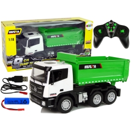 Remote Controlled 1:18 Green Huina 2.4G Tipper Lift Trailer