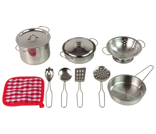 A set of pots and kitchen accessories for children