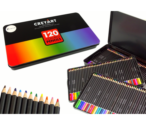 Set of 120 Art Crayons Metal Container