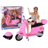 Set of a doll on a pink scooter with movable elements