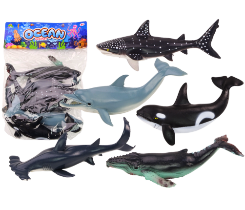 Set of Figures of the Largest Sea Animals Orca Whale Shark 6 pcs