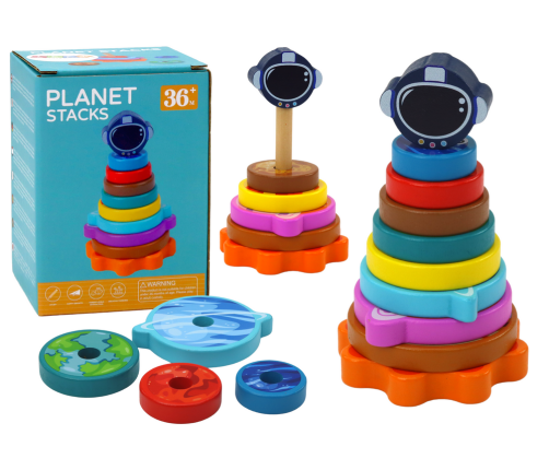 Pyramid Sorter Wooden Pyramid Puzzle Planets Space 10 pieces.