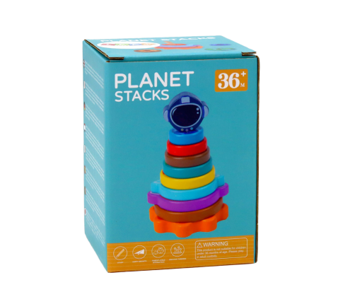 Pyramid Sorter Wooden Pyramid Puzzle Planets Space 10 pieces.