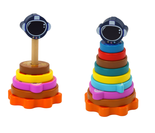 Pyramid Sorter Wooden Pyramid Puzzle Planets Space 10 pieces.