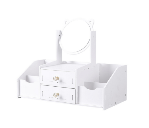 Small Children's Dressing Table, Mirror With Handles, Wooden Drawers, White