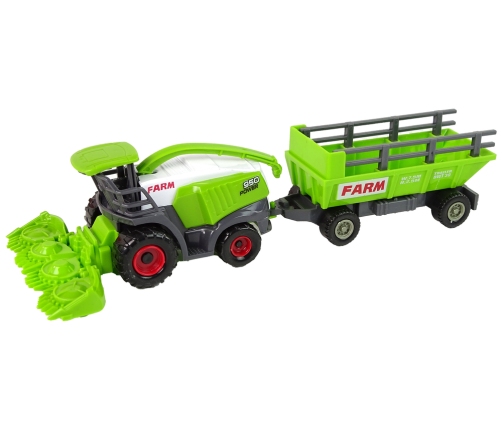 Farm Machinery Set Tractors and Combine with Trailers Green and red