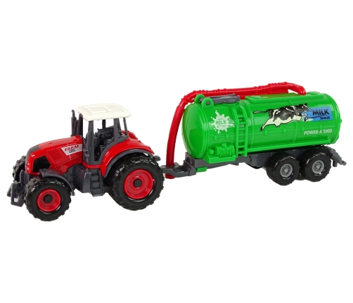 Farm Machinery Set Tractors and Combine with Trailers Green and red