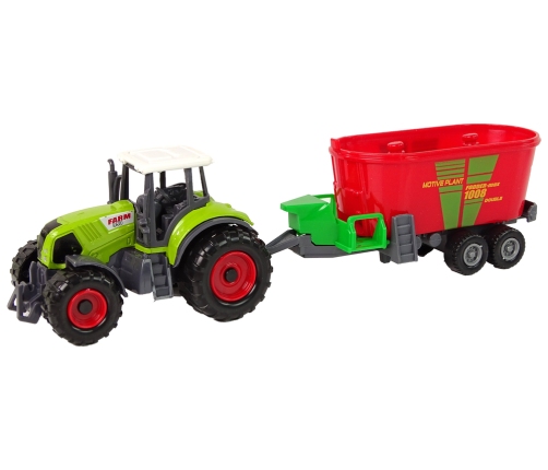 Farm Machinery Set Tractors and Combine with Trailers Green and red