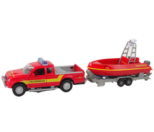 Off-road car Fire Brigade with Motorboat Red Sound 510615