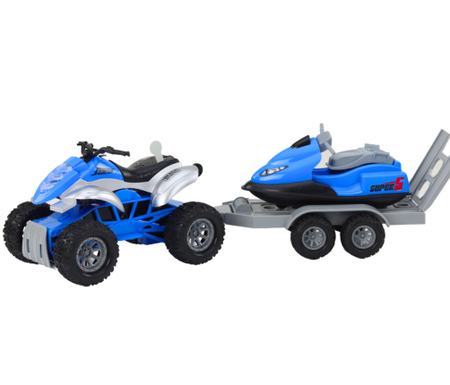 Quad with a trailer for transporting a boat and a jet ski