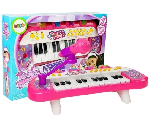 Keyboard Piano 24 Keys USB Microphone Pink